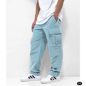 Empyre Light Blue Corduroy Cargo Skate Pants Baggy Relaxed Fit Men’s Sz 34 Y2K